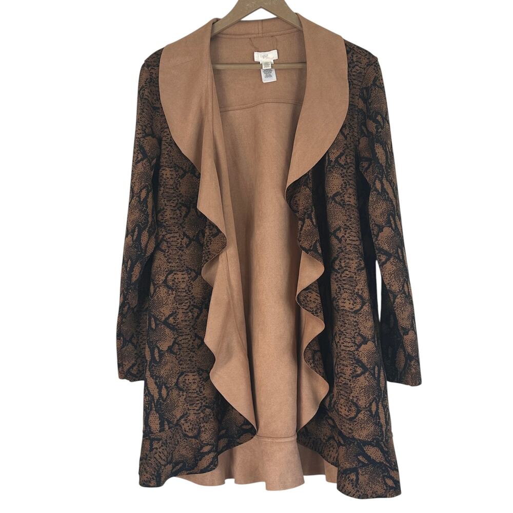 Cupio Cardigan Womens L Brown Black Snake Print Open Front Boho Casual